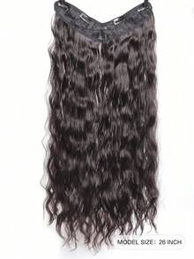 Extensiones de cabello sintético resistentes al calor con forma de V ondulada extra larga, pieza única con 4 clips, peluca de cabello falso con ondas de agua, a granel sin trama para mujeres - Marrón oscuro - Ver 3