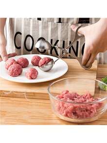 1/2件装不锈钢不粘肉丸制作器，肉丸夹，蛋糕球肉丸制作器冰夹，厨房饼干面团勺 - 銀色 - 查看 11