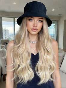 26-Inch Long Curly Synthetic Wig With Integrated Bucket Hat, Suitable For Women's Daily Wear. - Multicolor - View 4
