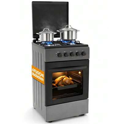 Bakaji Cucina da Esterno Alimentazione a Gas con Forno e 4 Fuochi, Cucinino con Bruciatori e Griglie Rimovibili in Ghisa con Mobile e Accensione Ergonomica, Ideale per Esterni ed Interni