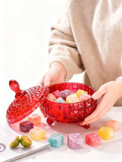 1pc 250ml Red Glass Candy Jar With Lid, Valentine's Day Sugar And Creamer Jar, Embossed Personalized Storage Jar With Lid For Coffee Beans, Food, Home Living Room Tea Table Candy Jar, Nuts And Seeds Storage Jar, Jewelry And Ring Storage Jar, Suitable For Wedding And Valentine's Day Gifts