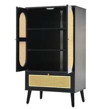 Compact Locker (1.1 M), Rattan Design, Black, 2 Doors, 1 Drawer, High Top, Versatile Shelves. - Black - View 8