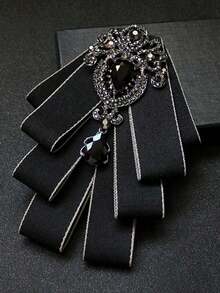 1 Set Of High-End Fashion Bow Tie, Brooch, Bowknot Pin And Lapel Flower.With Elastic Band Easy Wear And Removal.Suitable Parties, Nightclubs And Weddings To Pair With Suits. - 彩色 - 查看 7