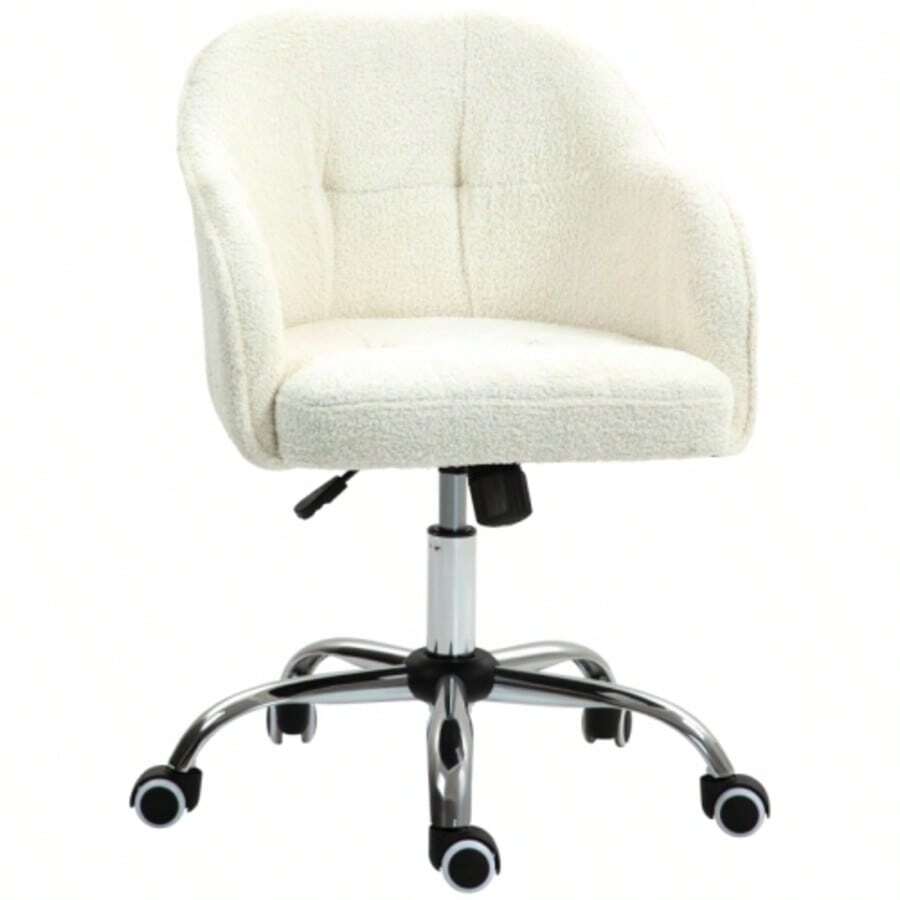 Ergonomischer Bürostuhl, drehbar, höhenverstellbar und mit Wippfunktion, samtweiche Optik, ideal für Schlafzimmer oder Büro, cremeweiß. - Aprikosenfarben - Übersicht 1