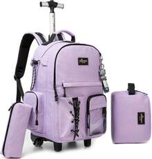 Kids Rolling Backpack With Wheels Unisex Suitcase Carry On Luggage For Elementary Middle High School Students - 紫色2 - 查看 1