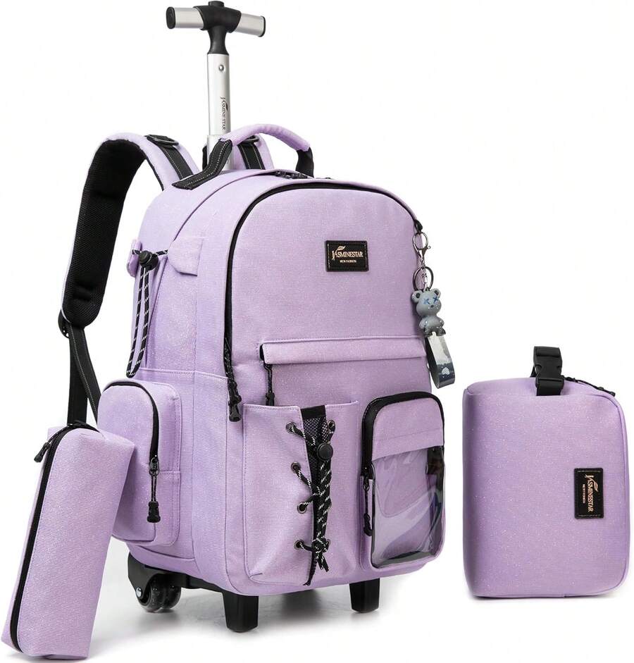 Kids Rolling Backpack With Wheels Unisex Suitcase Carry On Luggage For Elementary Middle High School Students - 紫色2 - 查看 1