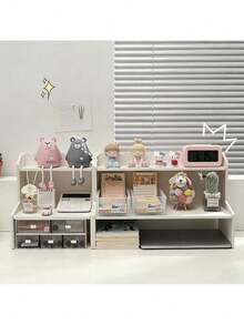 1pc Wooden Desktop Storage Rack,Desktop Vertical Shelf,Room Decorations Desk Storage Rack, Study Desk Storage Rack, Beauty Storage Rack White Color, Cosmetic Organizer, Student Desk Storage Shelf - Small - View 6