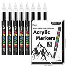 Set de 8 markere cu vopsea acrilică alb-negru, capacitate mare de cerneală, potrivite pentru ilustrații, pietre, schițe, lemn, sticlă și alte materiale - Consumabile de artă - Alb-negru - Vizualizare 5