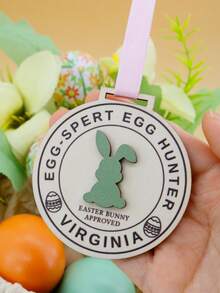 LICVIC Custom Name Easter Egg Hunt Medal Ornament, Easter Basket Stuffers, Home Decor, Personalized Easter Gift And Keepsake, For Family And Friends, Spring Easter Decorations With Bunny Badge Style, Customized Text Detail, Fully Customizable Hanging Decor - Style B - View 6