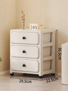 1pc Wheeled Storage Cabinet, Beige Mobile Living Room Storage Unit With Bedroom Drawer Compartment, Suitable For Living Room, Kitchen And Bedside Cabinet - Multicolor - View 3