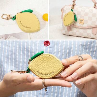 Mini Coin Purse Lemon Pendant Lemon Yellow Color Compatible With Airtag Gift For Girls Or Women Valentine's Day Gift Bag Charm Keychain Accessory For Women Wallet Mini Wallet Purse Wallet Small Wallet Coin Wallet Kawaii Cute Stuff