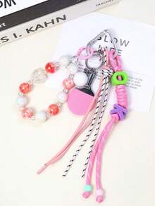 1pc Elegant Fashion Dopamine Braided Tassel Beaded Keychain, Chic Girl Backpack Charm Accessory - A - View 13