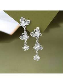 Three Butterfly Earrings, Elegant, Exquisite, Cute And Unique Design Style, Suitable For Daily Wear In Various Occasions - [silver] - View 3