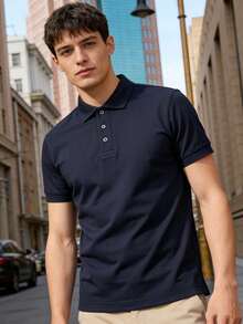 Playeras Polo de Hombre Manga Corta Look Casual Ajuste Holgado Deportivo Estilo Basico Moda de Ropa Hombre - Azul Marino - Ver 8