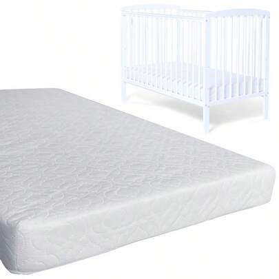 Cotbed Mattress 140cm X 70cm X 7.5cm, Fully Breathable & Zipped Removable Quilted Cover With Nursery Grade Foam Mattress, Toddler Nursery Bedding White, Water Resistant Cover