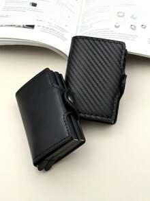 1pc Black, Brown, Pink, Blue Light Luxury Anti-Theft Brush Aluminum Box Card Bag, Large Capacity Double-Layer Card Box, Multifunctional Storage Card Bag Wallet, High Aesthetic Value Suitable For Travel And Daily Use, Compact And Portable Card Bag, Wallet - Multicolor - View 7