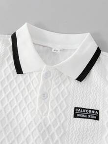 2 Stücke/Set Mädchen Lässig gestreifter Jacquard Strick Poloshirt T-Shirt und Denim-Shorts Set, geeignet für Sommer Outdoor, Alltag, Lässig & Urlaub - Weiss - Übersicht 3