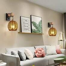 2个波西米亚风藤编灯罩 - 5.89英寸 x 5.51英寸，天然米色编织设计，适用于家居、咖啡馆和茶馆装饰，无需电源或电池，藤编灯罩，藤编装饰灯罩 - 棕色 - 查看 6