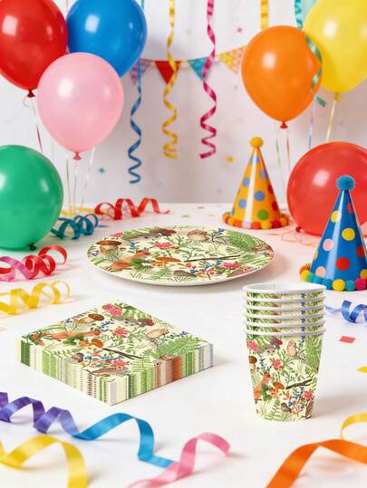 10件套动物主题生日装饰，包括丛林印花盘子、派对动物园伙伴和盘子，适用于婴儿派对和野生动物主题生日派对用品（10）