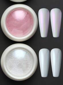 2 Farben Aurora Weiß Rosa Nagelpulver Y2K Ästhetik Fairy Perle Schimmer Spiegel Rubbing Pigment Gel Lack DIY Rubbing Flake Maniküre Deko - Verschiedenfarbig - Übersicht 4