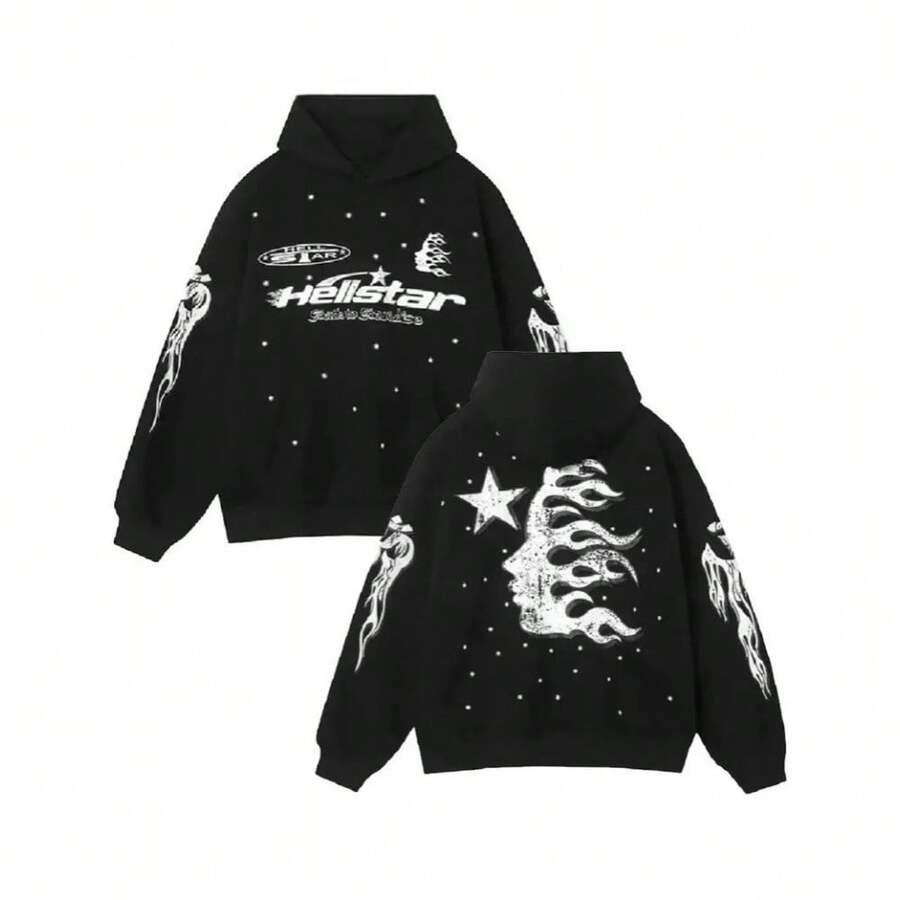 New Hell Star Sweater Y2k Hoodie Street Large Suit Punk Harajuku Jacket - Lông cừu đen - Xem 1