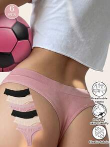 6pcs/Pack Women's Seamless High Waist Sexy Yoga Sports Anti-Chafing Thong Panties Underwear - Multicolor - View 1