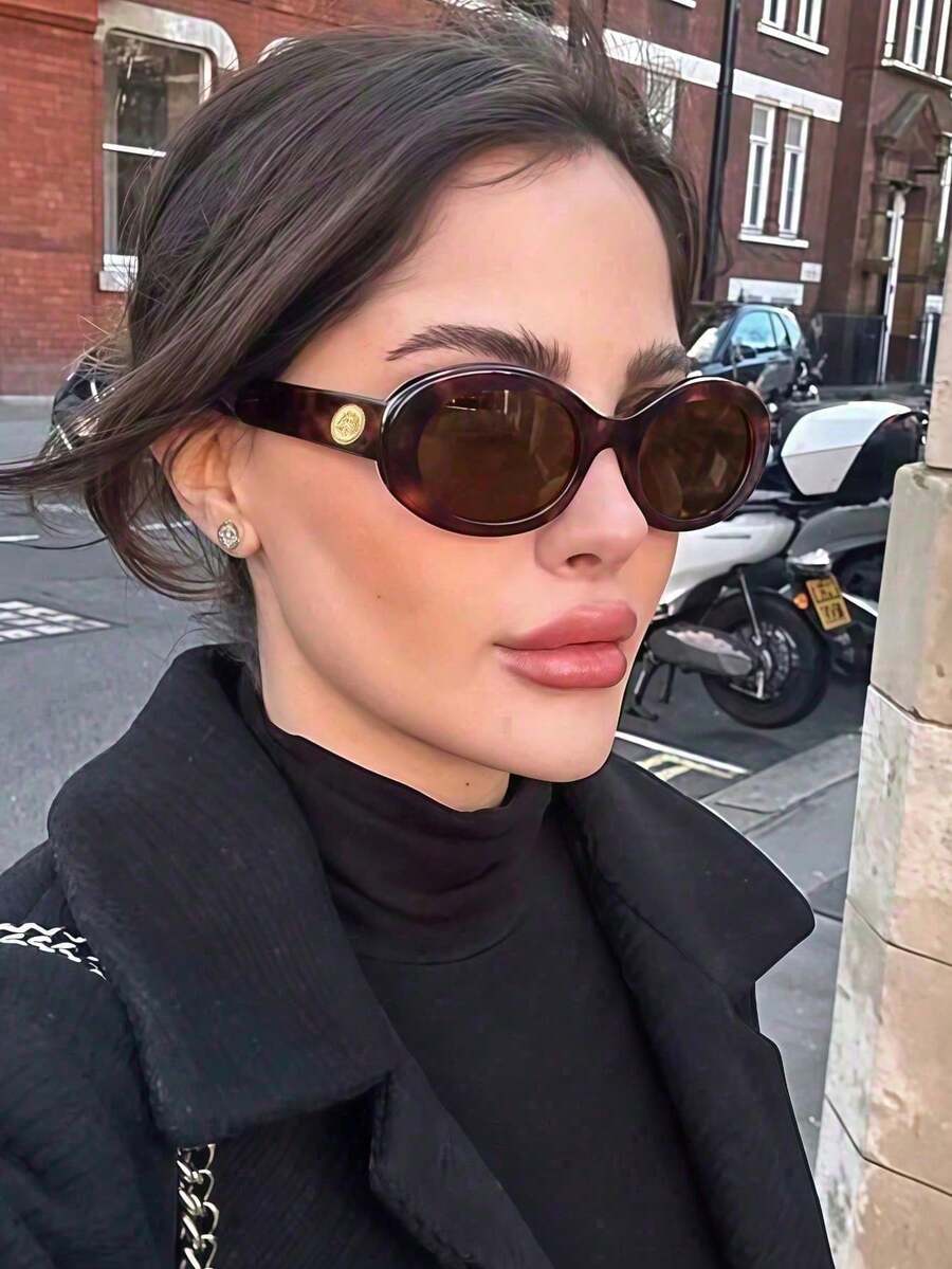 1pc Retro Oval Women's Fashion Glasses, Cat Eye Design, High-End Fashion Eyewear - Lá trà đóng khung in da báo - Xem 1
