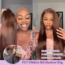 13x4 Full Frontal Real HD Lace Wig Invisible 5x5 HD Lace Closure Wigs 200% Density Glueless Wig #4 Brown Pre Plucked Bleached Knots Straight Blended Hair Wigs Wear And Go For Women 28 Inch Pre Plucked HD Lace Frontal Wig With Baby Hair Wig - Brown - View 3