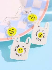 1 Par de Brincos Criativos e Engraçados com Rosto Sorridente Personalizado "Tenha Um Mau Dia", Presente de Joias para Mulheres, Adequado para Uso Diário, Feriados e Festas - Multicolorido - Visão 3