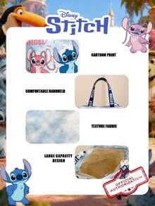 Disney 迪士尼官方授权史迪奇与安琪儿图案彩色手提包，可爱卡通水桶包，轻便单肩包，可调节肩带斜挎包，适合儿童/女孩/学生，日常/外出/可装手机/钱包和小物件。 - 彩色 - 查看 11