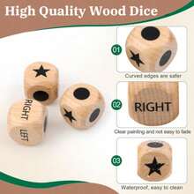 3-Piece Wooden Left Right Center Dice Game Set, Portable Left Center Right Dice For Family Friends Party & Drinking Games, Travel Fun Toy, Holiday Gift Idea - Default - View 3