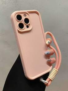 Keychain,Lanyard 1pc Fashionable Dopamine Bracelet Lanyard Phone Case Compatible With Apple 11/11 Pro Max/12/12 Pro/12 Pro Max/13/13 Pro/13 Pro Max/14/14 Plus/16 Pro Max/17 Pro Max, Galaxy S25 Edge, Redmi 14C, Moto G Series, Realme C55 - Pink - View 3