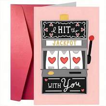 1pc Funny Valentine's Day Card For Husband, "I Hit The Jackpot With You" Love Greeting Card From Wife, Cute Slot Machine Heart Design, High-Quality Paper With Envelope, 4.7*6.7 In - 玫瑰紅 - 查看 2