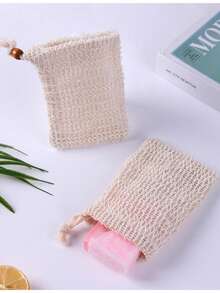 1/5/10pcs Jute Soap Bags, Drawstring Soap Pouches, Soap Saver Bags, Knotted Bathing Soap Bags, Easy Lathering And Drying, Bathroom Accessories - White - View 8