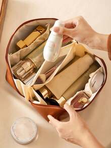 1个多功能旅行化妆包，大容量多层化妆包，PU皮革防水化妆包，女士旅行洗漱包，轻便洗漱化妆品收纳包，化妆品收纳袋，旅行和居家化妆品收纳包 - 彩色 - 查看 8