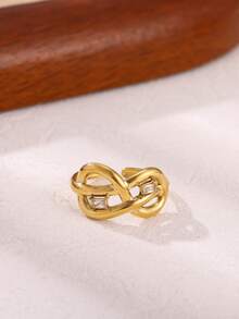 蓝色锆石无限符号戒指，女士不锈钢双层无限符号可调节戒指，结婚首饰，情人节礼物 - 1 - 查看 6