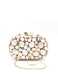 Bolso de mano de noche de cristal hecho a mano de lujo y bolso formal de mujer, bolso y cartera de cristal y strass para novia de boda, cartera de cristal única adecuada para boda de novia/fiesta formal y gala, mejor regalo para mujeres con caja de regalo - Dorado - Ver 4