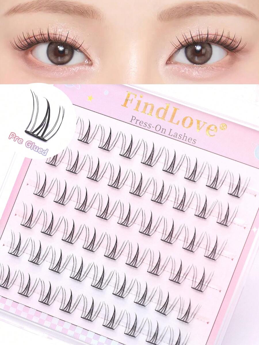 54 Büschel natürliche, klebstofffreie Wimpern, koreanischer Stil, kein Kleber erforderlich, C-Locken, klebstofffrei, 9-11 mm, selbstklebende, wiederverwendbare, langanhaltend, japanische Make-up, natürliches Aussehen, Wimpernverlängerungen, Geschenk für Frauen & Mädchen Make-up Tools - C - Übersicht 1