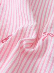2pcs Striped Bow Print Pajama Set, Sweet & Cute Lapel Button Long Sleeve Top And Pants, Suitable For Home Wear, Autumn/Winter - Pink - View 6