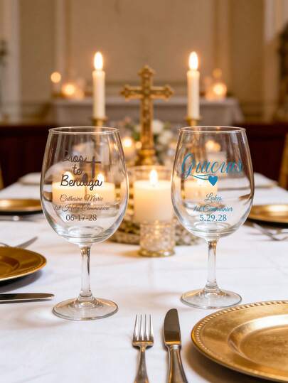 Personalized Custom Crystal Labels For First Holy Communion​ – High-Quality, 15 Style Crystal Labels Featuring Custom Names, Dates (E.G., "Cathesine Marie 06-17-28", "Luke 5.29.28"), And 12 Color Options. Includes Religious Motifs (Cross, Angel, Chalice) For Decoration. An Ideal Religious Festival Gift For Children, Parents, Godparents. Perfect For Personal Items, Bibles, Prayer Books, And Festive Occasions.