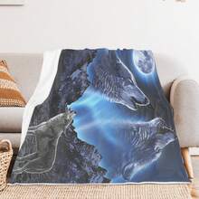 Wolf Howling At The Moon Mountain Night Cartoon Blanket Soft Cozy Multi Purpose Throw For Home Bedroom Living Room Sofa Gift - Multicolor - View 6