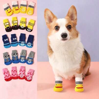 Set de 4 calcetines antideslizantes y cálidos para perros, suaves y transpirables, adecuados para perros pequeños y medianos, incluyendo perros tipo Teddy