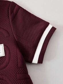 2pcs/Set Young Boy Casual Big Letter Patch Short Sleeve T-Shirt Polo And Shorts Set, Suitable For Summer Casual Outings - Burgundy - View 5