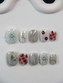 10 miếng dán móng tay hình oval thủ công, decal hoa 3D bằng acrylic đính đá, trang sức móng tay tái sử dụng dành cho nữ, bé gái, dùng hàng ngày, dự tiệc, đám cưới, ngày lễ, bao gồm dũa móng và gel móng tay. - Màu xanh nhạt - Xem 2