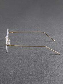 男士金属无框多边形优雅休闲学院风无度数眼镜，适合日常通勤和大学图书馆使用 - 金白平 - 查看 4