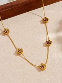 1 pieza de accesorio de collar de acero inoxidable con flor de rosa tridimensional simple y de moda, estilo retro - flores - Ver 2