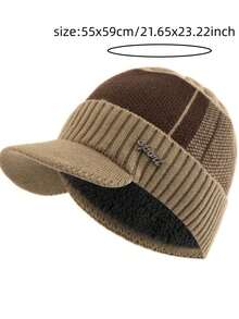 1pc Men's Sport Iron Logo Knit Beanie Hat With Lining - Khaki - View 3