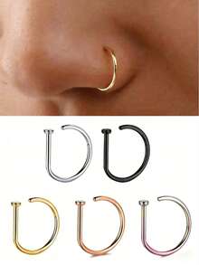 5-Piece Set Of Men's And Women's Fashionable 14K Gold-Plated D-Shaped Punk Style Non Perforated Nose Clip Stainless Steel Non Perforated Nose Ring Suitable For Teenagers To Wear - 5 cái/bộ - Xem 8