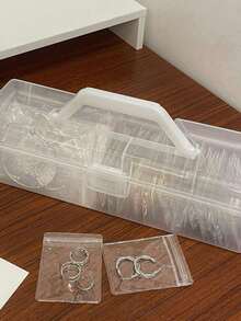 1pc Desktop Decor Jewelry Transparent Rectangular Storage Box , Makeup Room Decor, Room Decor - White - View 5