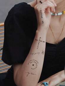 30 Sheets Black Lettering Phrase & Symbol Temporary Tattoo Stickers - Butterfly Heart Moon Minimalist Body Art For Women Men Daily Simple Chic Style - Black - View 5